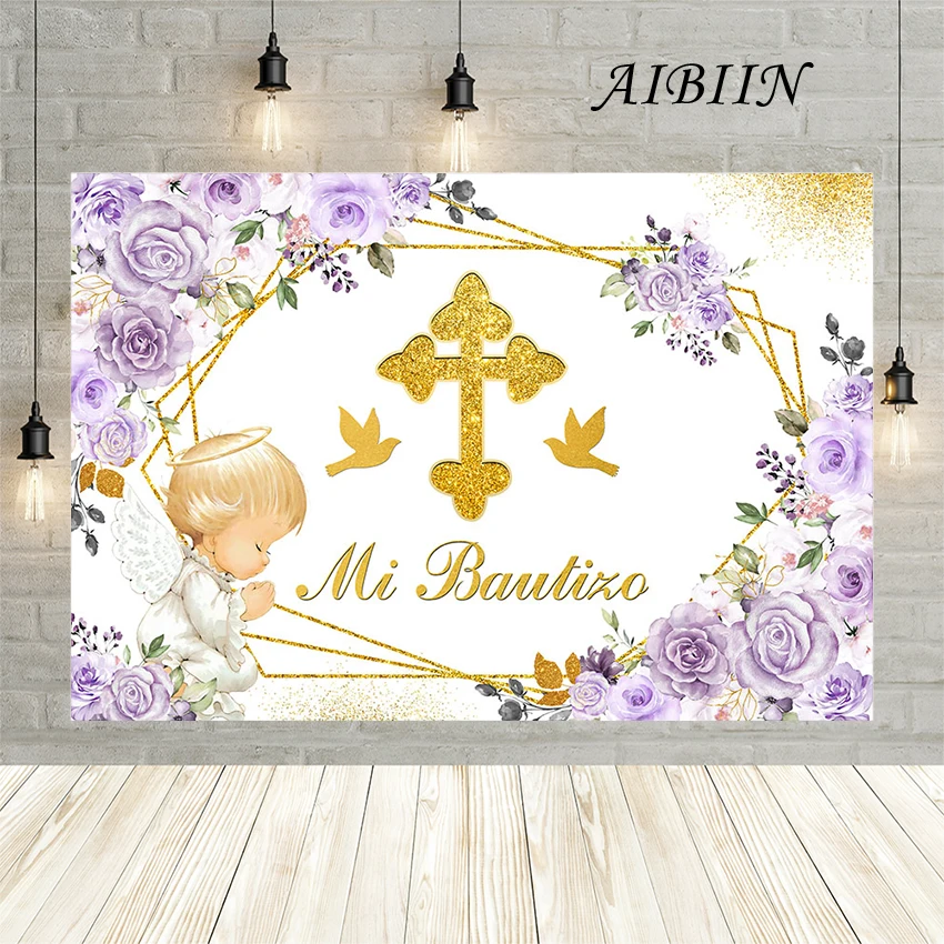 

AIBIIN Baby Shower Backdrop First Communion Baptism Newborn Boys Girls Poster Party Photography Backdrop Decoration