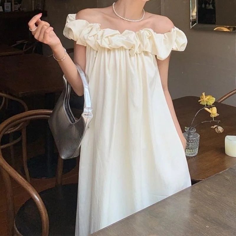 

Sleeveless Suspender Dress Summer Loose Temperament Vacation Solid Color Slimming New Apricot Commuter Long Skirt