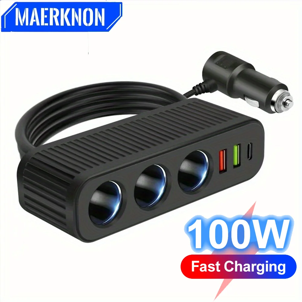 100W USB Car Cigarette Lighter New 3-Socket Charger Charger USB Car USB3.1A QC3.0 PD3.1A  Accessories Port USB Car Charger