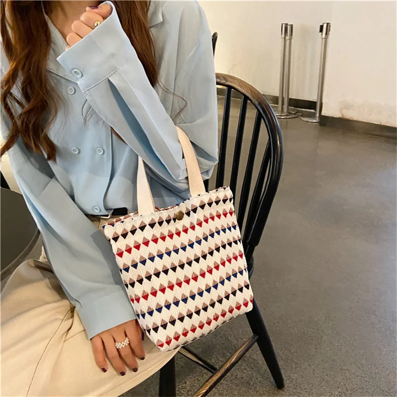 Korean Style Cute Corduroy Small Shopper Tote Bag For Woman Female Girls Mini Handbags Lunch Bags Shopping Cloth Hand Pouch Bag