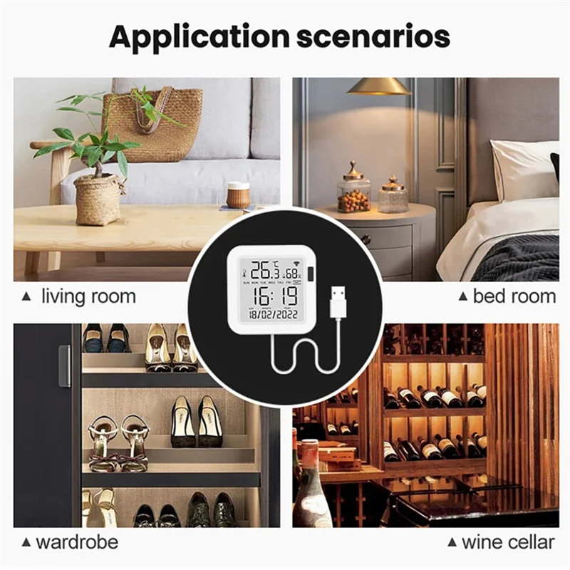 ABPQ-1 قطعة Tuya مستشعر درجة الحرارة والرطوبة مع إضاءة خلفية بيضاء للمنزل الذكي Var Wifi Smartlife لـ Alexa Google Assistant