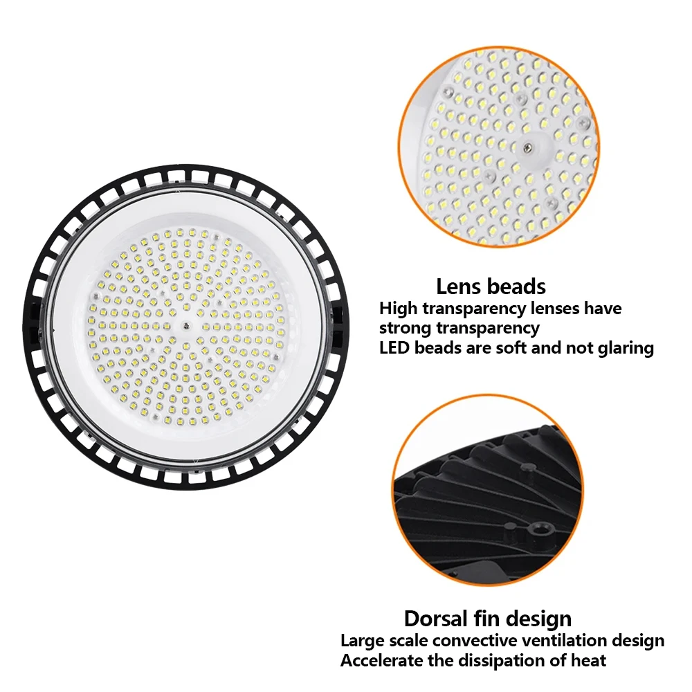 100W/200W UFO LED Super Bright High Bay Light OutdoorIP66 6500K Commercial Warehouse Industrial Lamp for Factory Workshop Garage