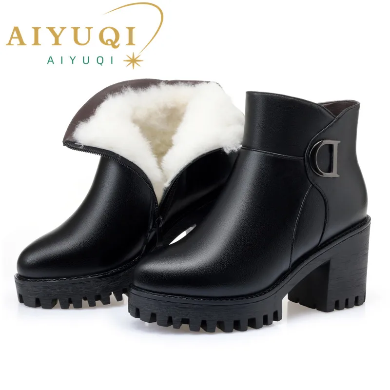 

AIYUQI Booties 2024 New Genuine Leather Platform Heel Riding Boots Horse Wool Warm Winter Women Fashion High Heel Boots Banquet