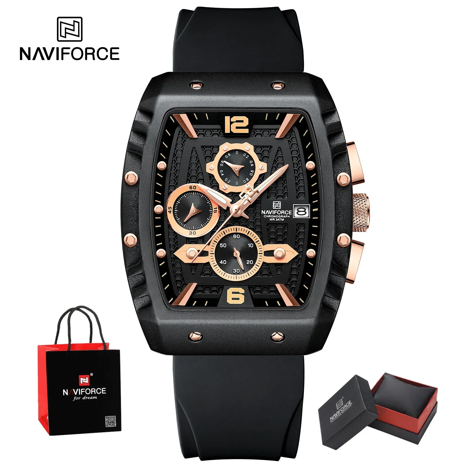 New NAVIFORCE Fashion Waterproof Clocks Design Men's Watches Silicone Military Quartz Wristwatches Dual pointer display Gifts