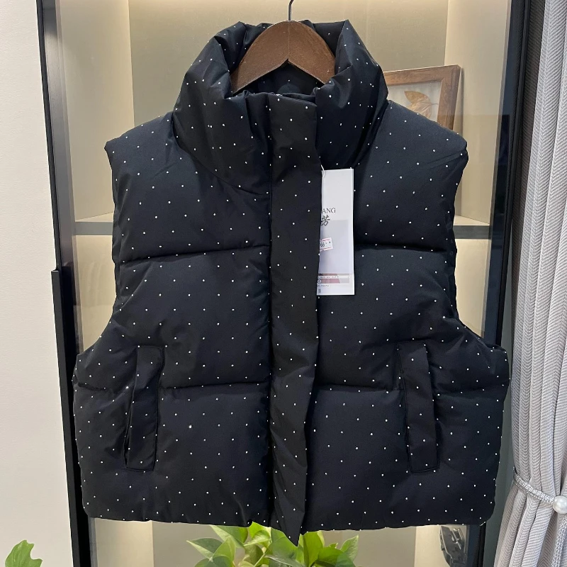 Ladies Fashion Winter New Short Cotton-Padded Jacket Vest Unique All Over The Sky Stand Collar Vest Zipper Pocket Vest Coat