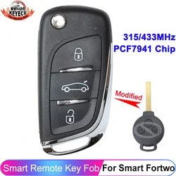 KEYECU ulepszony Flip Remote PCF7941 Chip dla Benz Smart Fortwo 451 2007-2013 315MHz 433MHz kluczyk do samochodu 3 przyciski