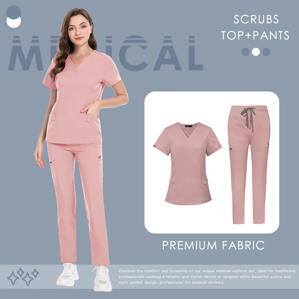 Hospital Work Clothes Medical Scrub Set Breathable High Men Women Workwear Pockets Nursing Uniform Doctor Nurse Dentist Overalls