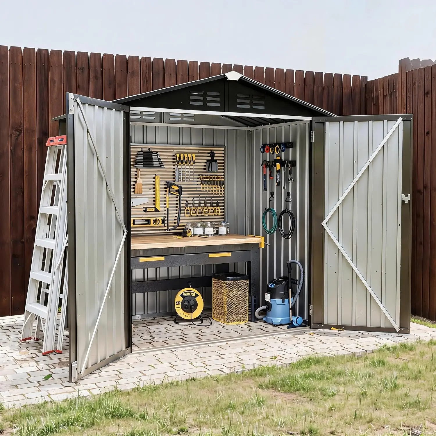 6x4 FT Storage Shed 130 Cu Ft Sloped Roof Weatherproof Outdoor Garden Tool House, Customized