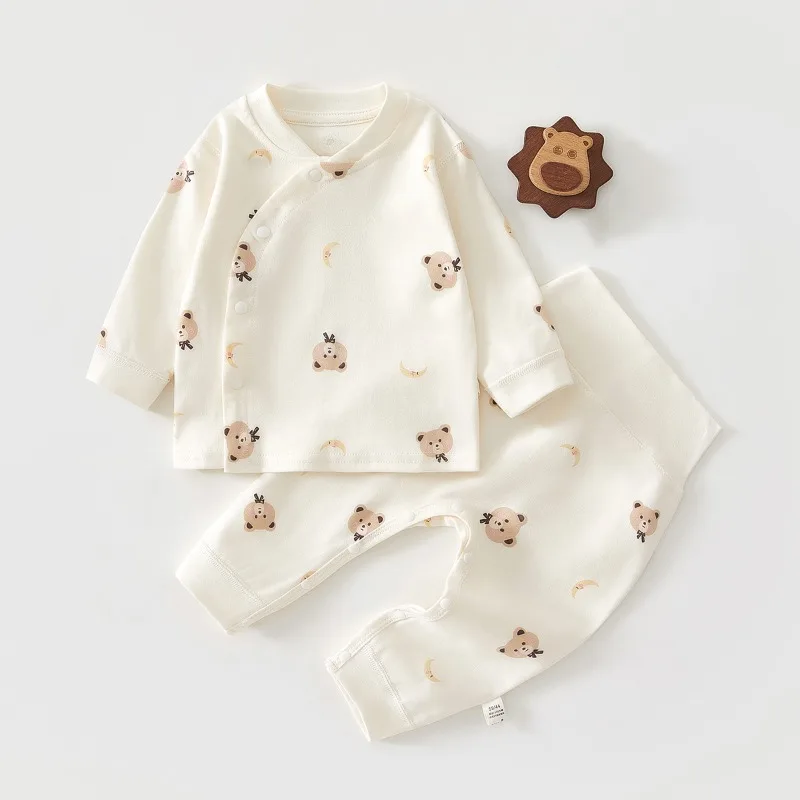 Newborn Clothes Long Johns Pure Cotton Free-to-take High Waist Belly Protection Split Set Baby Spring and Autumn Pajamas