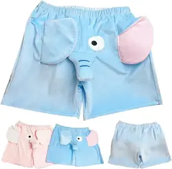 Unisex Cartoon Elephant Shorts Cute Animal Pants Big Nose and Ears Soft Elephant Sleep Bottoms Homewear Sleepwear for Women Men