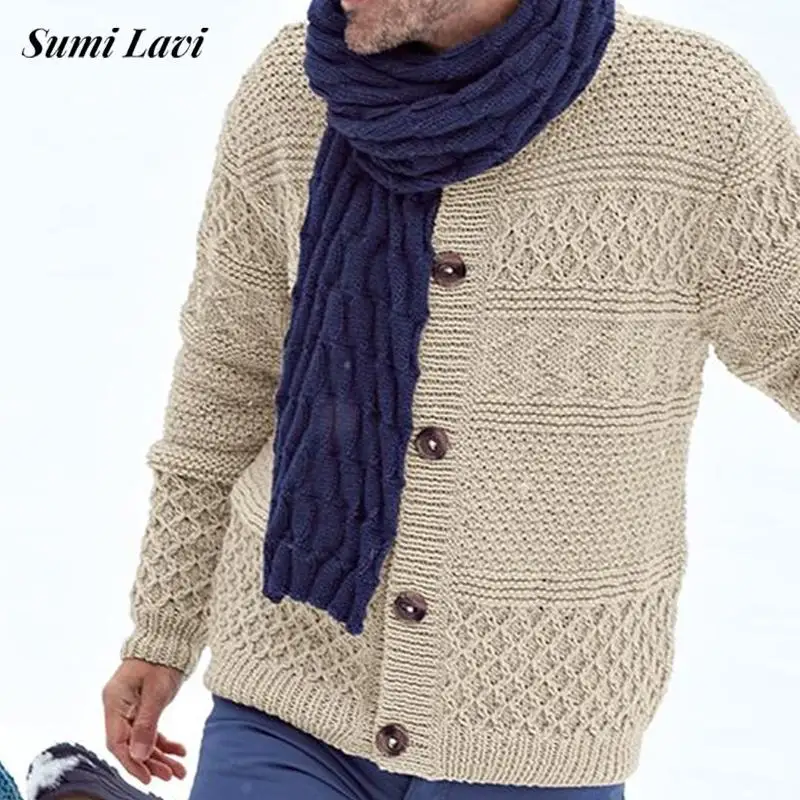 Casual Mens Sweatercoats 2025 Spring Trendy Stand Collar Buttoned Twist Crochet Knit Cardigan For Men Winter Vintage Knit Jacket