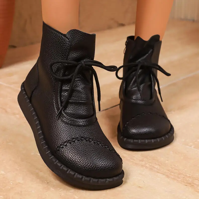 

Коричневые ботильоны с боковой молнией в стиле ретро, женские зимние винтажные черные ботинки на мягкой подошве 2025 года, удобная легкая нескользящая обувь для мам