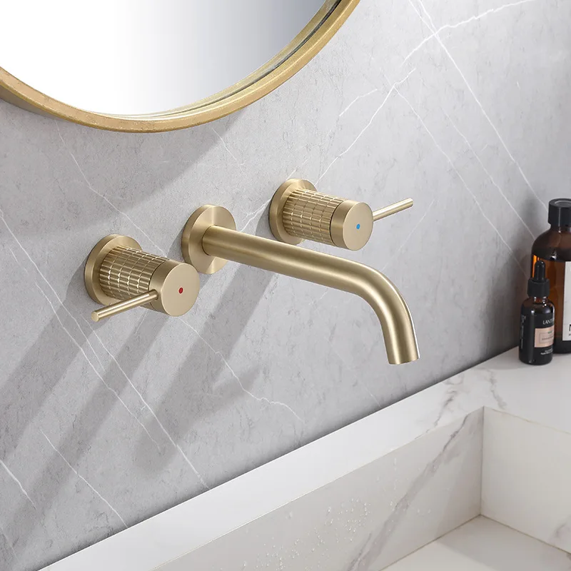 

Tuqiu Bathroom Widespread Basin Faucet Brush Gold 8 inch Sink Mixer Brass Sink Faucet Hot & Cold Wash Faucet Water Tap