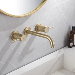Tuqiu Bathroom Widespread Basin Faucet Brush Gold 8 inch Sink Mixer Brass Sink Faucet Hot & Cold Wash Faucet Water Tap