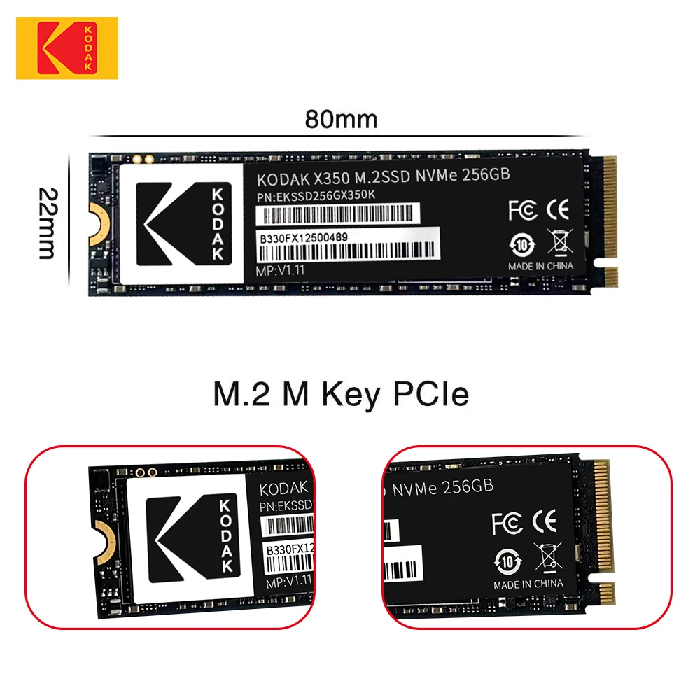 KODAK SSD M2 NVME Gen3X4 PCIE3.0 2280 M.2 M Key Interne Solid-State-Festplatte Lesegeschwindigkeit bis zu 2500 MB/s für Desktop-Laptop