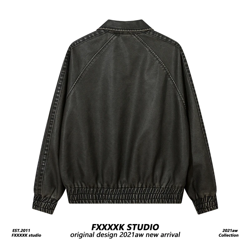 FXK Original bestickter Buchstabe PU-Leder Jaet Vintage American Street Sle Herren Damen Baseballmantel Herbst Oberbekleidung