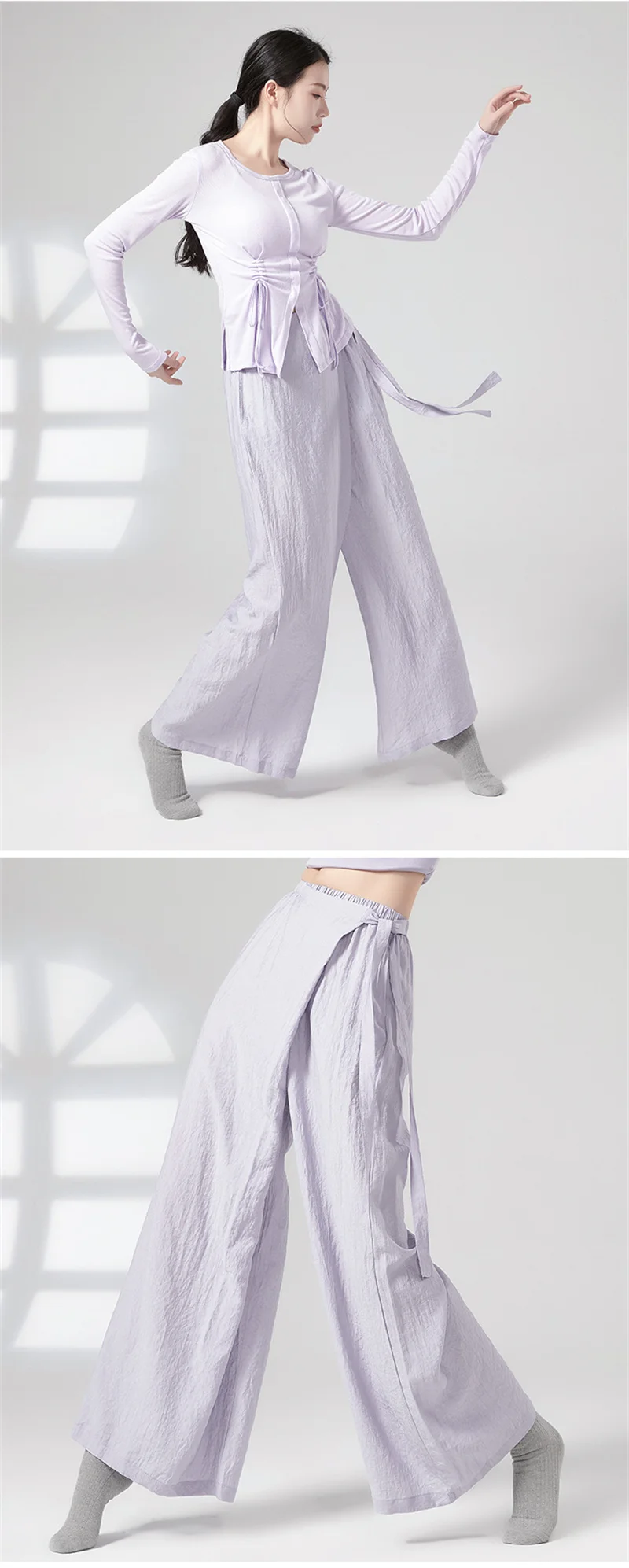 Damen-Tanzhose aus Viskose mit weitem Bein, atmungsaktive, fließende Übungshose mit Taillenband, bequeme, lockere, lässige, moderne Tanzhose – Detail 7