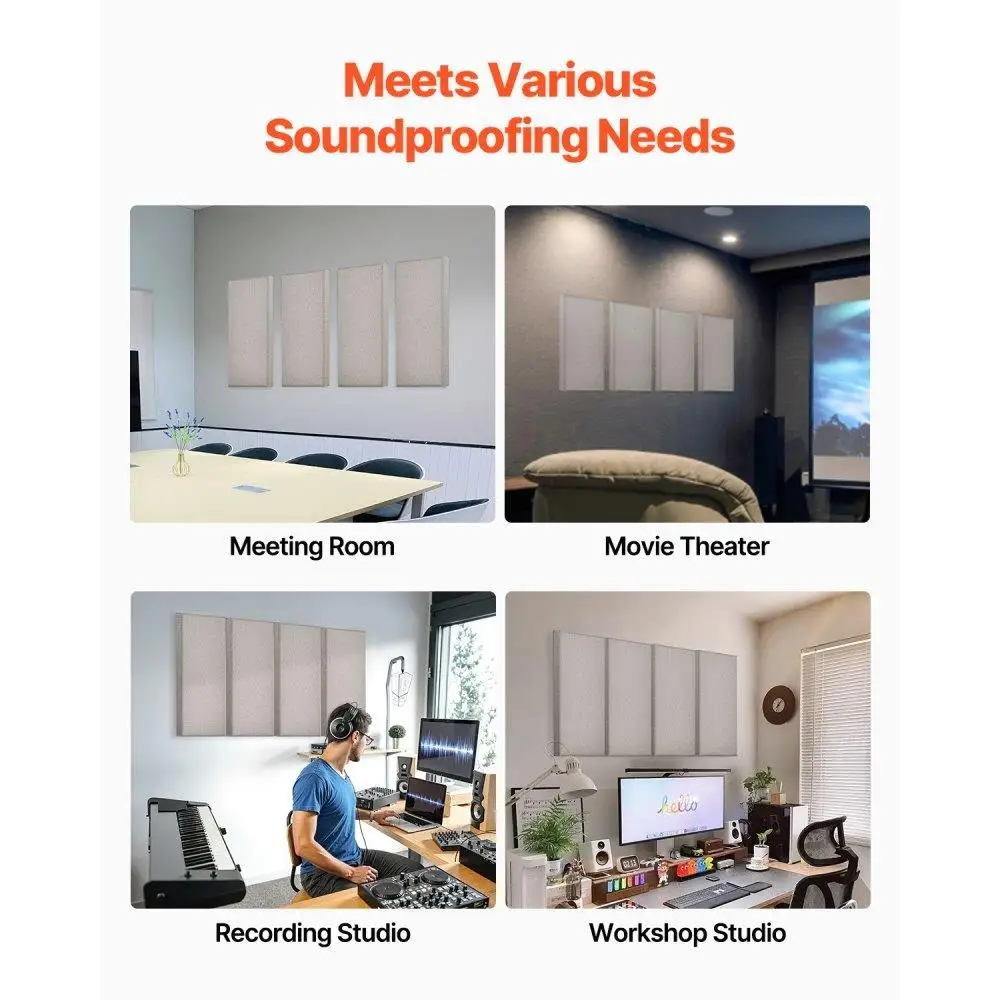 4 Buah Panel Dinding Akustik Unta Berperekat Tebal 2 Inci Dekorasi Kedap Suara 23.6X11.8 Inci untuk Rumah Studio Kantor