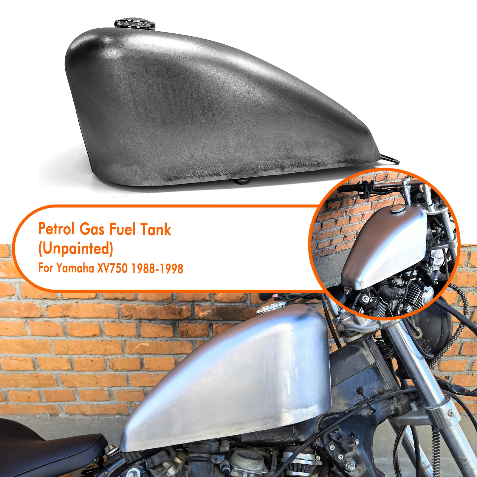 10 L Gas Fuel Tank Modified Motorcycle Oil Can w/ Cap For Yamaha XV750 1987-1998
