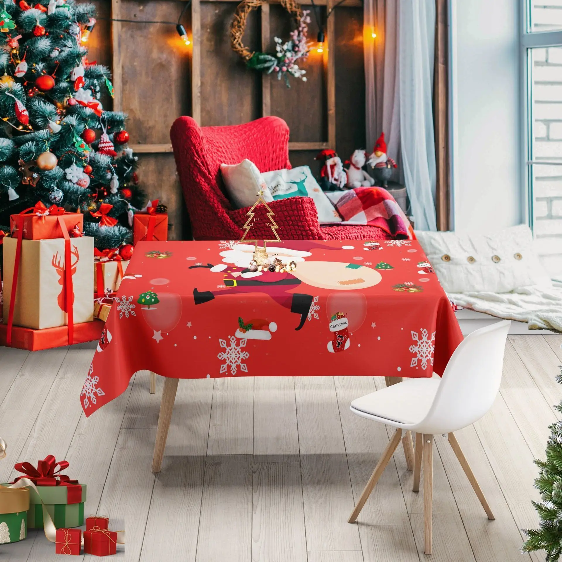 New Year tablecloth, red dining table, luxurious and high-end rectangular coffee table cloth, New Year tablecloth