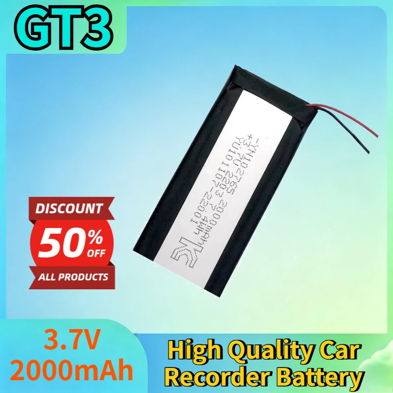 

New GT3 3.7V 2000mAh Lithium-polymer Rechargeable Battery for Maxto M3 M3S Motorcycle Recorder High Quality Car Recorder Battery