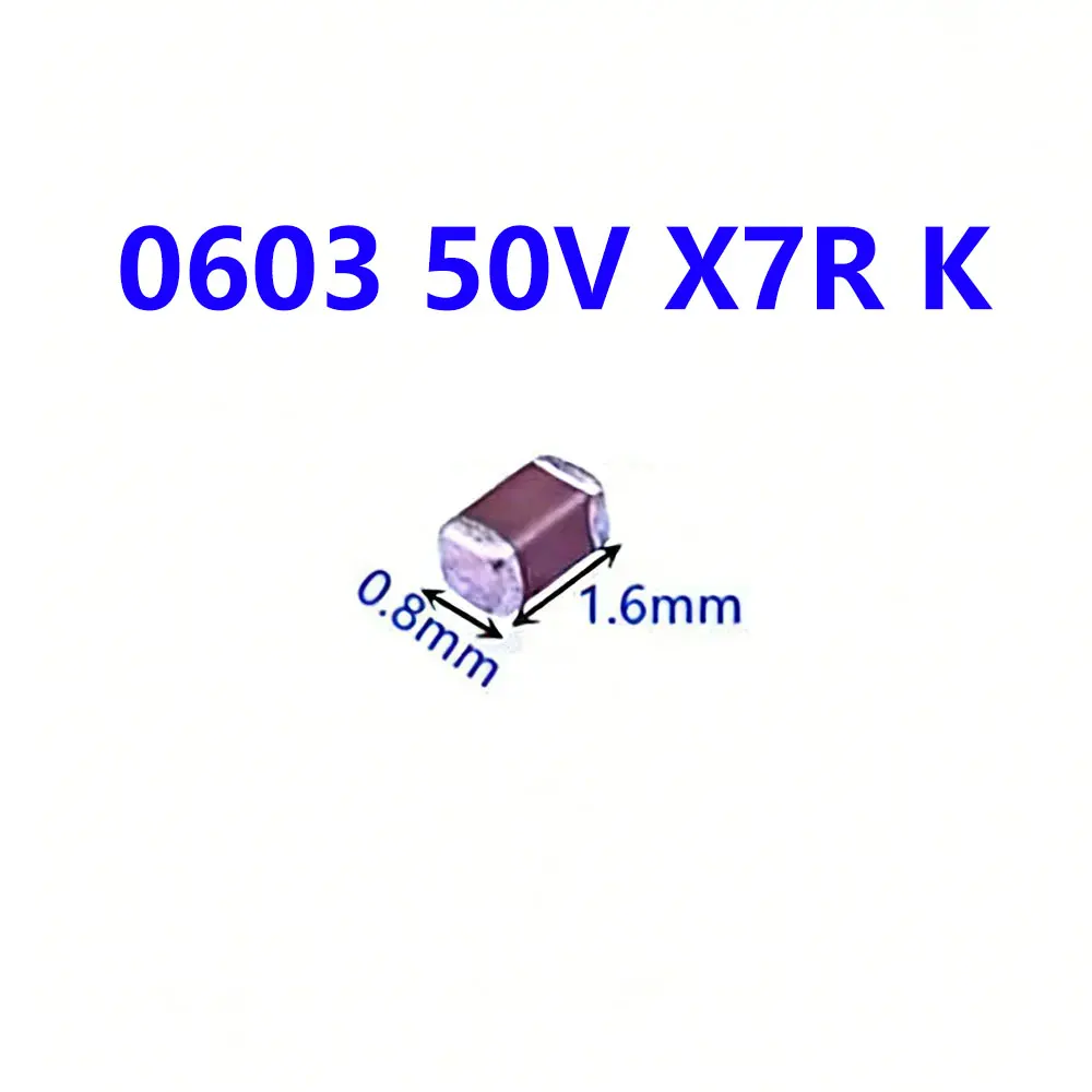100pcs 0603 50V 1PF 47NF 0.1 0.22 103 104 100NF 105 1UF 2.2UF 4.7UF 106 10 22UF SMD Thick Film Chip Multilayer Ceramic Capacitor