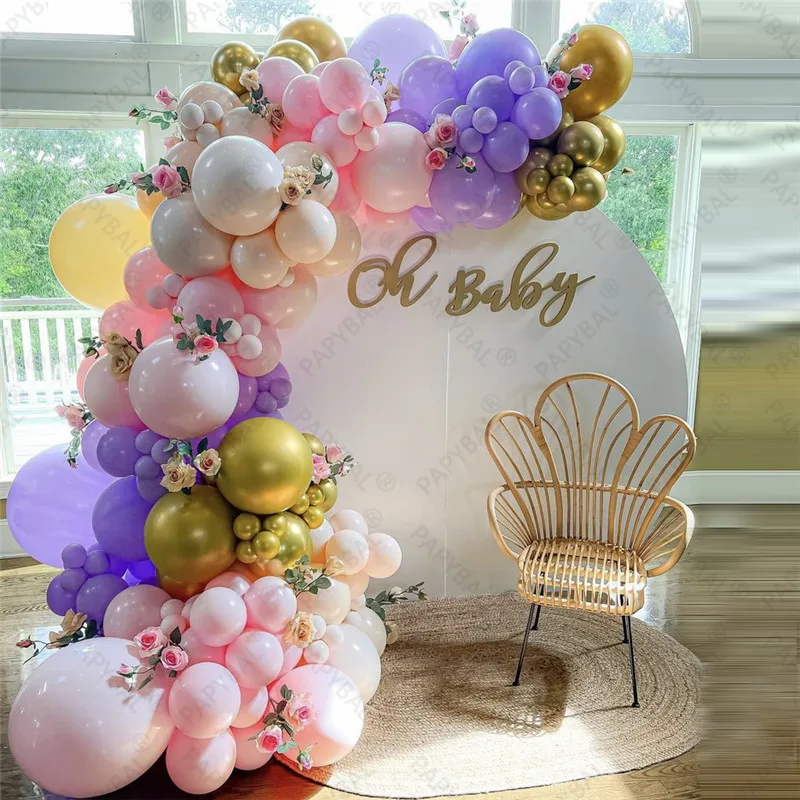 

110pcs Purple Pink Balloons Arch Garland Kit Chrome Gold Latex Balloons Birthday Wedding Party Decorations Air Globos Supplies