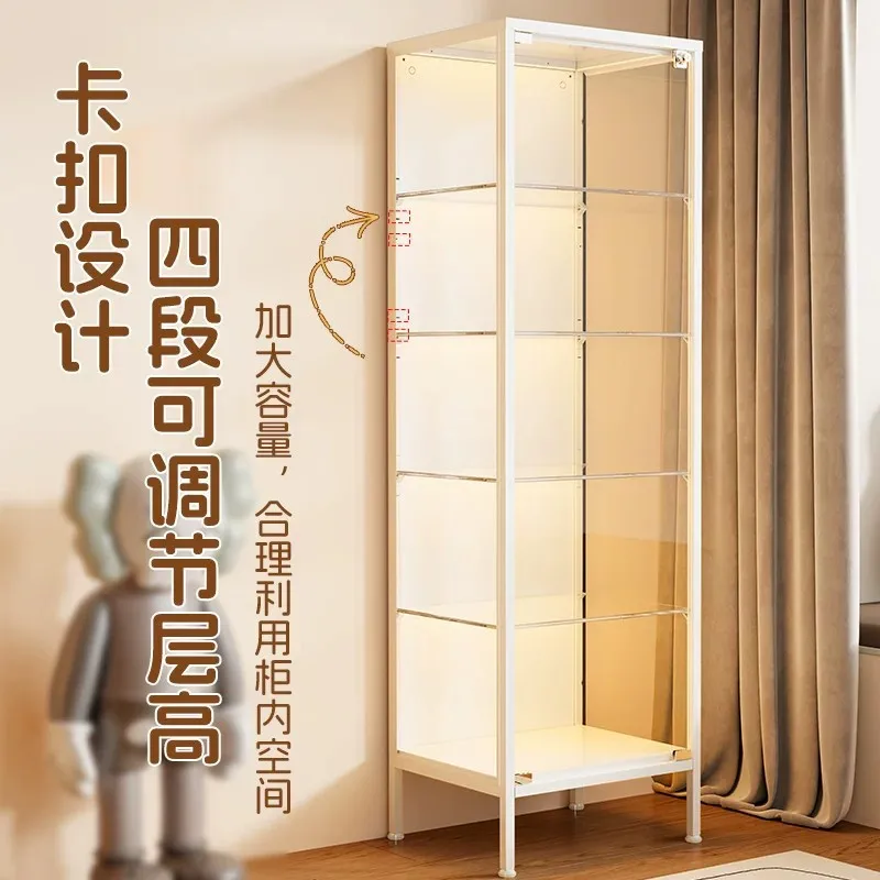Steel glass bookcase, household living room with lock figure cabinet, bedroom study floor-to-ceiling multi-layer storage