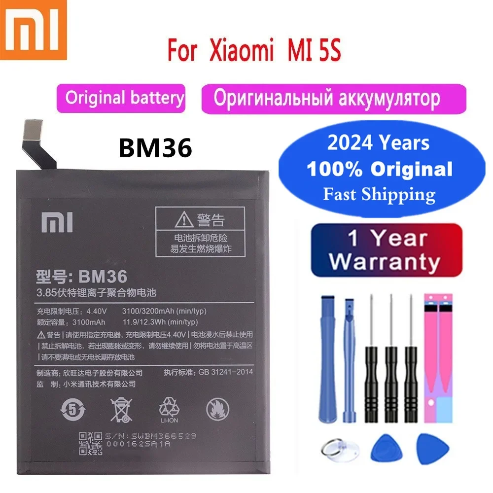 

2024 Years BM36 Original Battery For Xiaomi 5s Mi 5S Mi5s M5s Phone Battery Bateria 3200mAh Deliver Fast + Tools