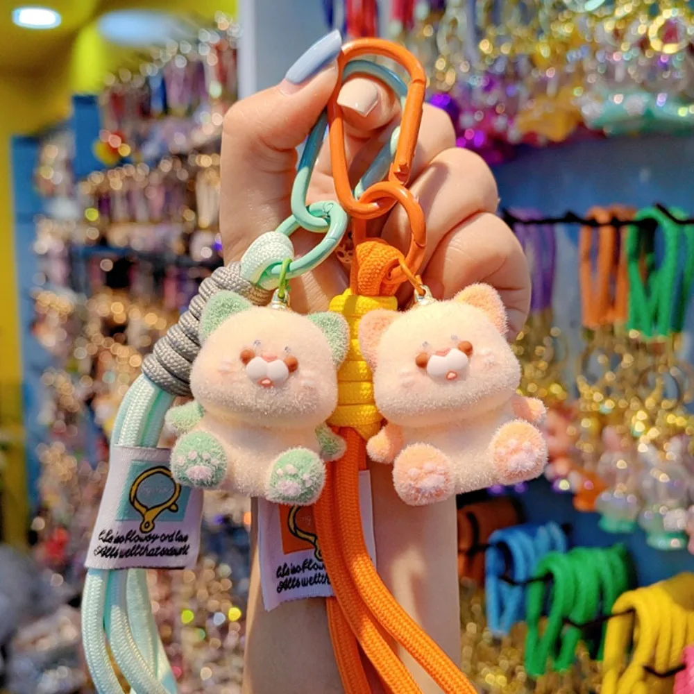 Wrist Rope Flocking Siamese Cat Key Ring Handmade Pile Coating Candy Color Tubbies Ornament Phone Chain Bag Charm