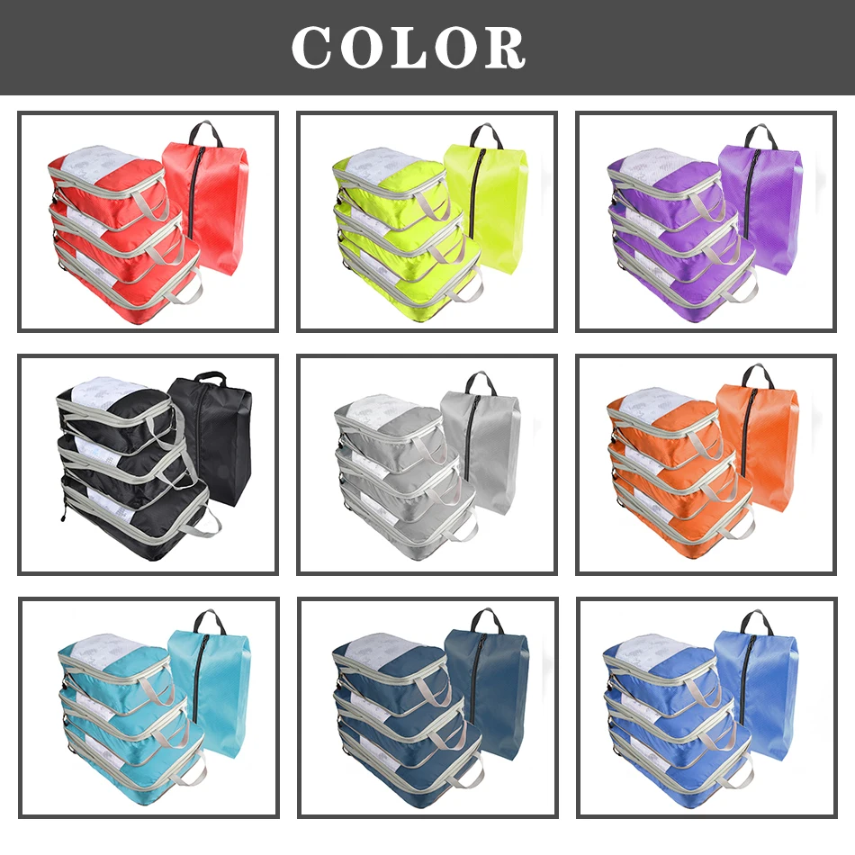 Travel Compression Packing Cubes Portable Luggage Organizer Storage Bags Shoes Bags With Mesh Lightweigh Foldable Handbag Pouch