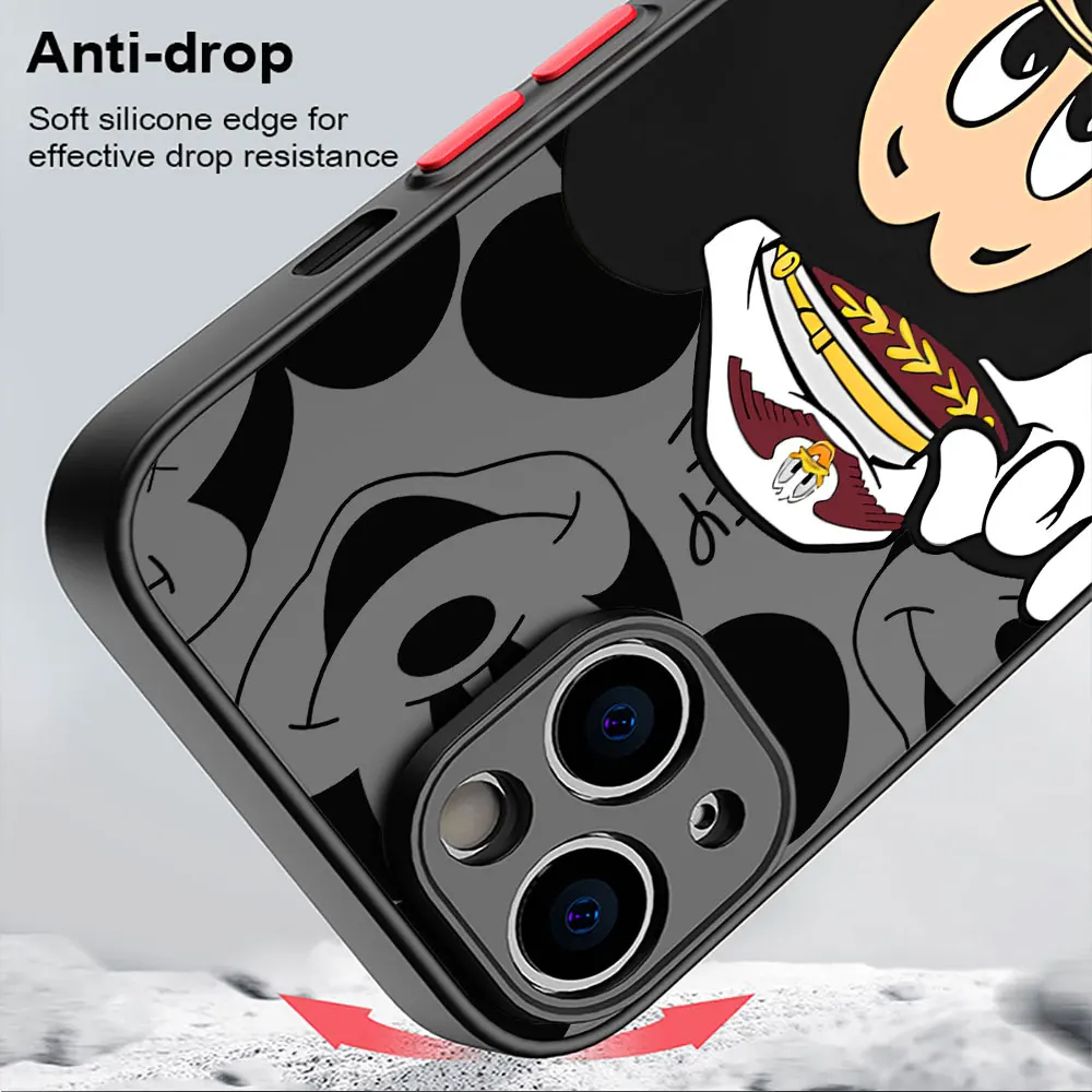 Capa Matte Transparente, iPhone XS, X, 15, XR, 7, 6S, 8 Plus, SE, 13, 11 Pro, 12 Mini, Disney Mickey e Minnie Mouse, 14 Pro Máx, XS Máx