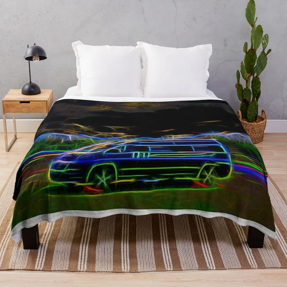 Campervan With Weird and Wonderful Bright Colours and Neon Lights Throw Blanket Vintage for winter Blankets