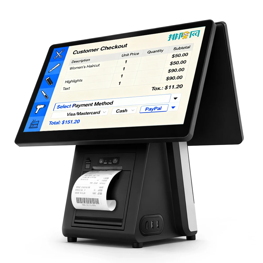 Restaurant All In One Pos Systems Windows 11 Touch With 80mm Printer Retail POS Terminal Cash Register Point Of Sale System