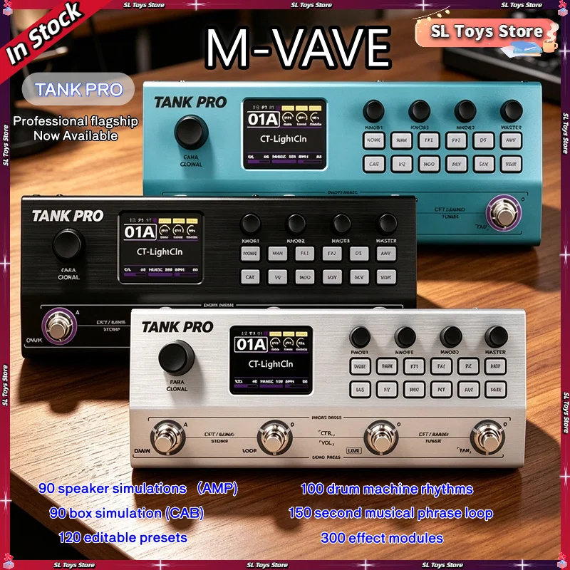 M-VAVE TANK PRO, procesador de efectos múltiples, 120 preajustes, 90 amplificadores + 90 cámaras de sonido, más de 300 efectos, bucle de 150 segundos, 60 sonidos de batería, 10 módulos, pedal para guitarra.