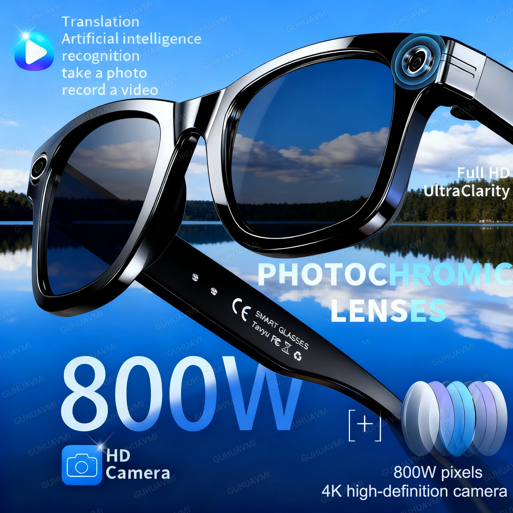 8MP Camera AI Glasses Men Color-Changing Smart Translation Glasses Photo Video Recording Waterproof Call Blue light glasses New