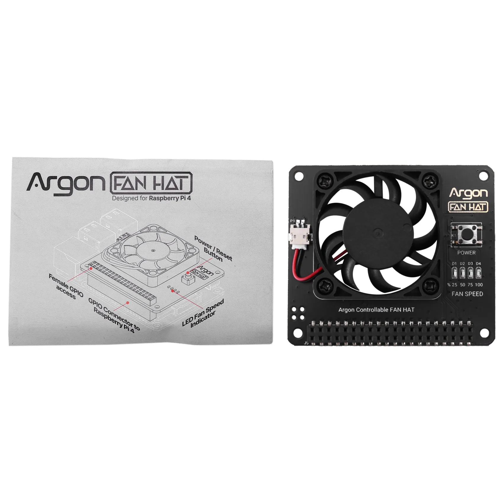 Argon Fan HAT For Raspberry Pi 4/ 3 Cooling Fan With Software Adjustable Speed / 40Mm Big Fan For Raspberry Pi4