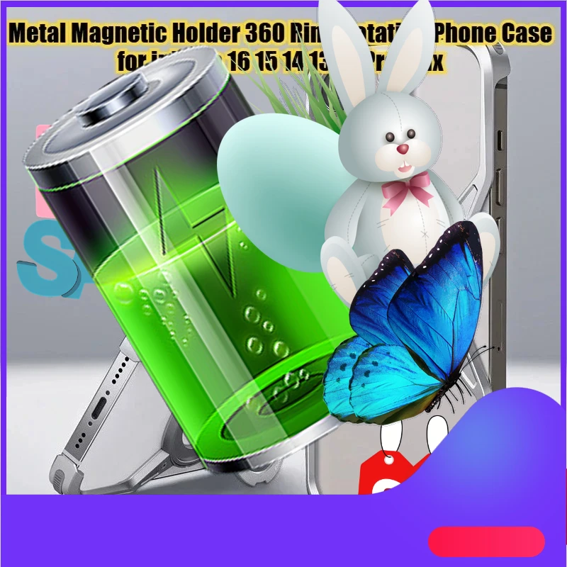 

For Iphone 16 15 14 13 12 Pro Max Aluminum Alloy Frame Anti-drop Metal Frameless Magnetic Holder 360 Ring Rotation Phone Case