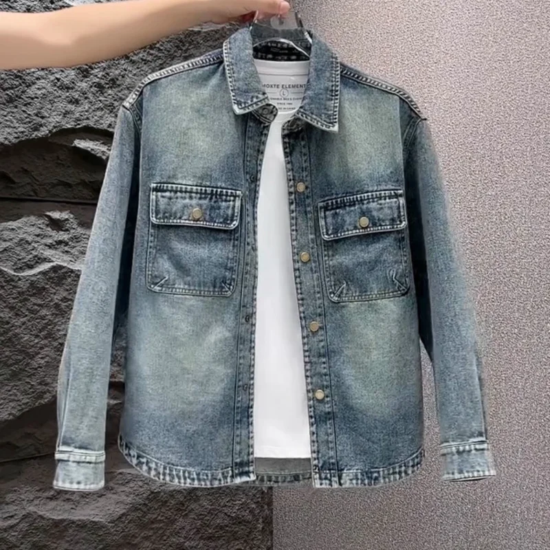 

Весенне-осенний новый мужской модный крутой отложной воротник, повседневный универсальный топ в американском стиле ретро