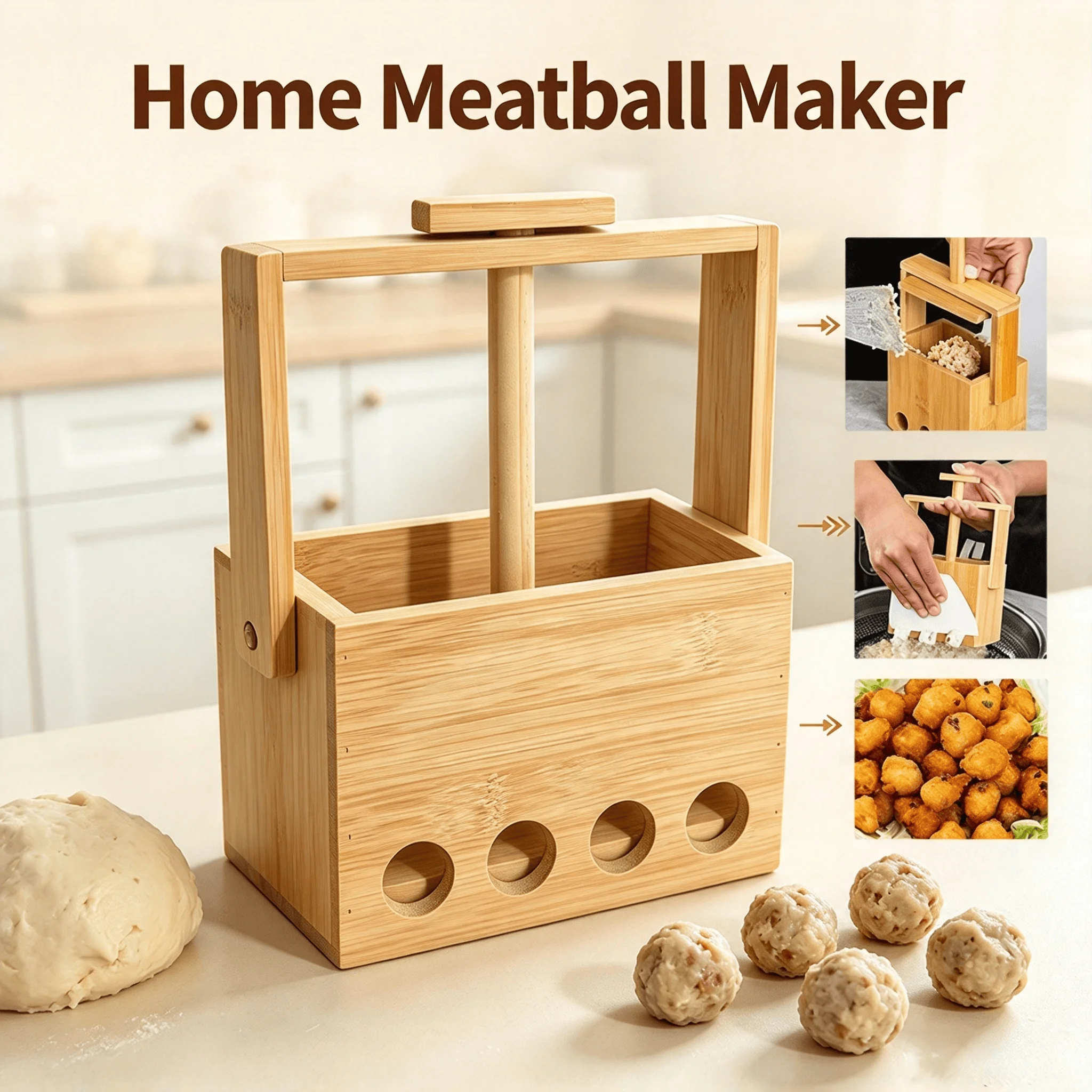Manual 4-Hole Hand Press Meatball Maker - Kitchen Tool for Home Use - Meat Ball Forming Machine