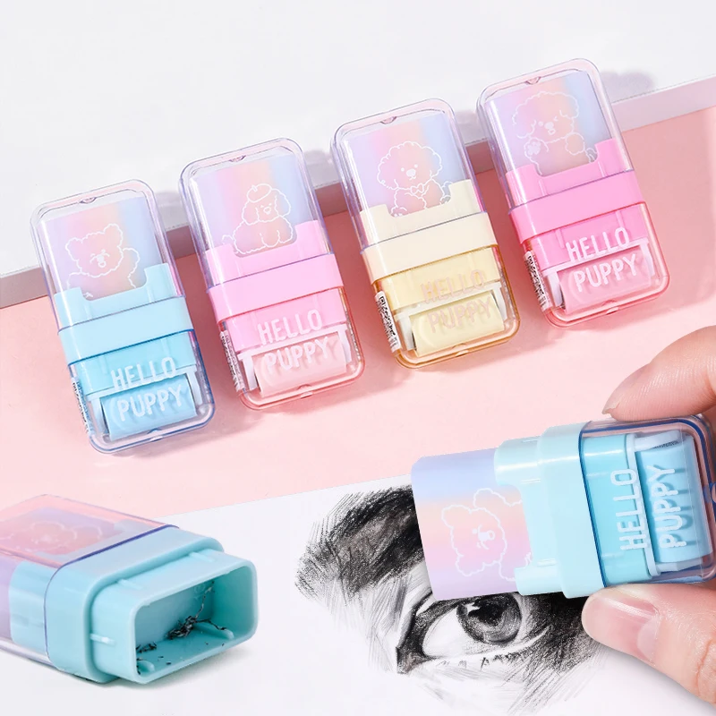 4Pcs New Roller Eraser Cute Kawaii Cartoon Hello Puppy Design Low Mess Clean For School Kids Stationery Supplies