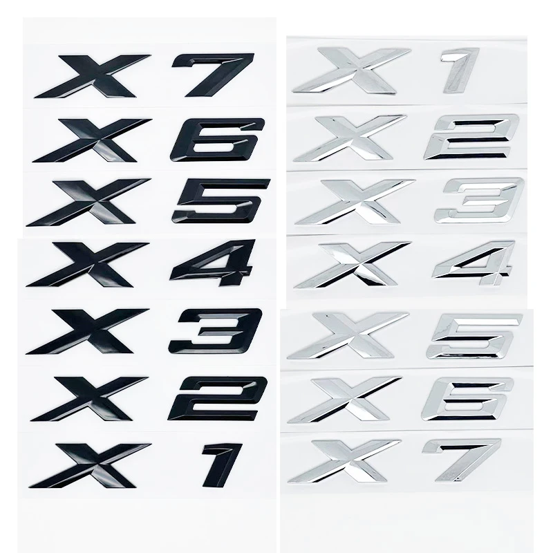 New ABS Chrome/Glossy Black Emblem Sticker for BMW X1/X3/X4/X5/X6/X7/GT - Fit E36/E39/E70/E90/F10/F30 Trunk Nameplate Logo