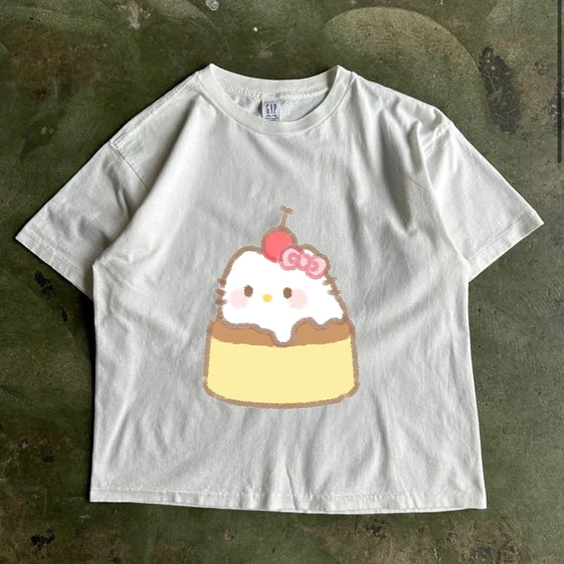 2024Summer New American Retro Sanrio Pompompurin Cartoon Printed T Shirt Sweet Girl Casual Slim Fit Versatile Tops