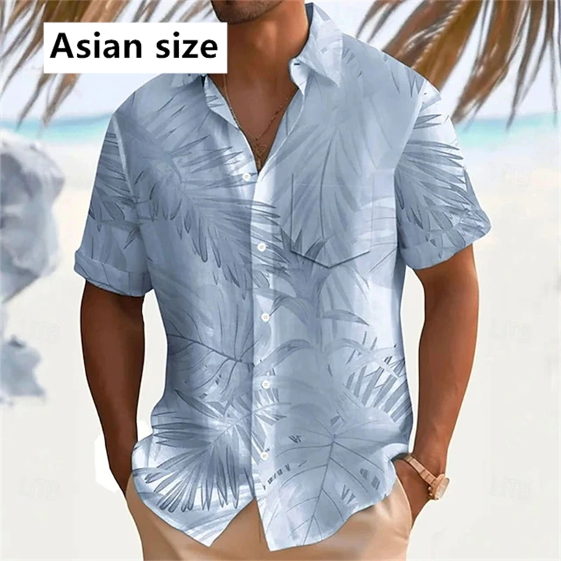 Summer Men Hawaiian Shirts 3D Print Palm Leaf Lapel Unisex Fashion Short Sleeve Shirt Simple Popular Button Down Women Blouse