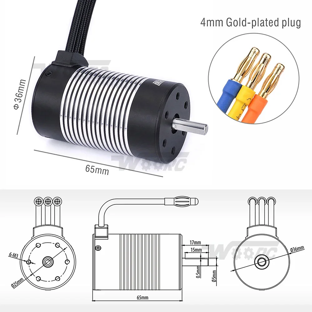 Surpass Hobby Rocket 2845 F540 3650 3660 3665 3670 3674 4068 Waterproof Brushless Motor for 1/10 1/12 RC Car Robot WLtoys 12428