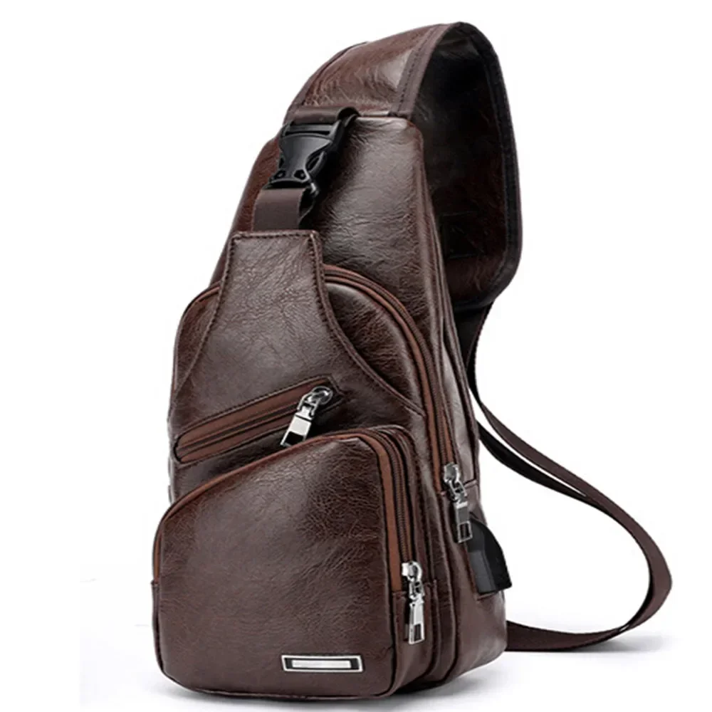 New Men's USB Charging Chest Bag for Custom PU PVC ShoulderBag Diagonal Package Messenger Travel Bag Cross Body Bags