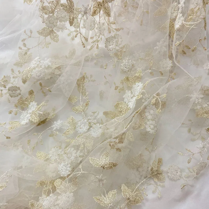 3yards Embroidered Flower Mesh Fabric Embroidered Lace Clothing Wedding Dress Clothing Tulle Fabric Home Decor