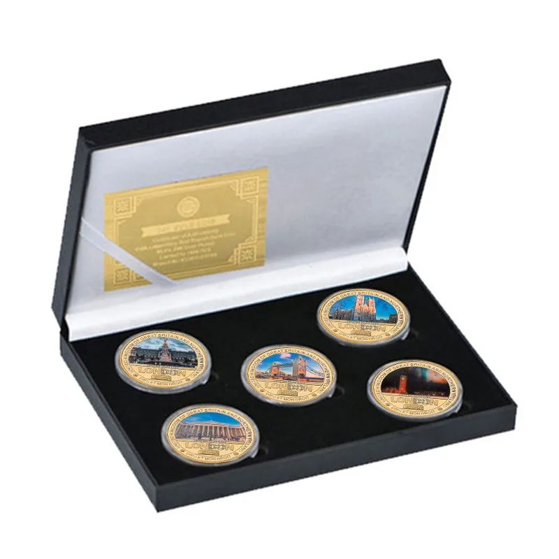 5pcs London Landmarks Golden Commemorative Coins UK Famous Architecture Traveling Souvenir Coins Set Collectible Gifts for Kids