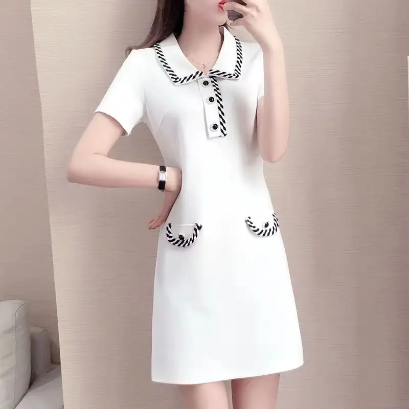 2024 nuova estate elegante e alla moda alla moda Color Block Slim Fit manica corta collo a Polo piccolo vestito stile profumato per le donne