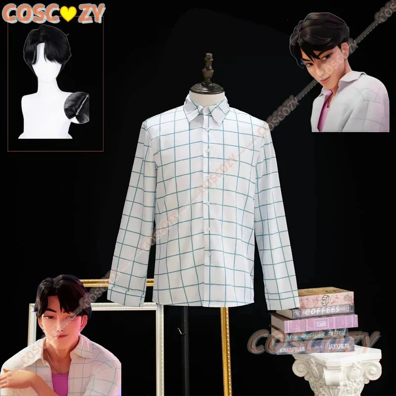 

2025 11, предпродажный костюм для косплея, клетчатая рубашка, парик, аниме KPOP Saja Boys Jinu, повседневные рубашки для ролевых игр на Хэллоуин